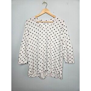 CHICO'S Polka Dot Casual Shirt XL 3 Modal Cotton Blend 3/4 Sleeves White Black